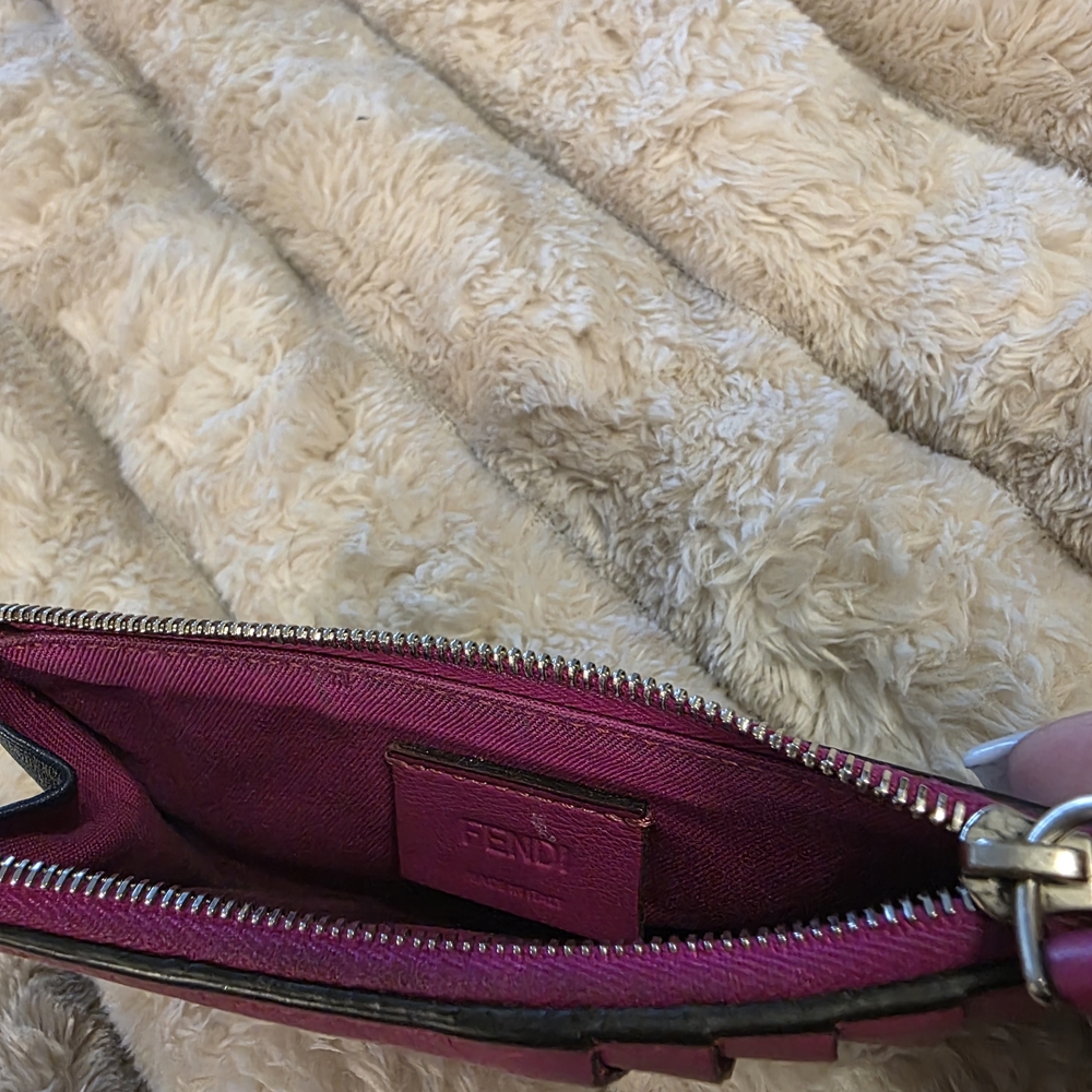 Authentic Vintage Fendi Roma Leather Zip Wallet Card Case - Navy with Pink Trim - Picture 5 of 6